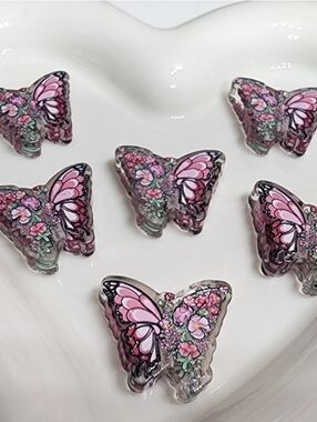 Butterfly Flowers Beads 2 Pcs Focal Beads Acrylic Beaded Pen Crafts Jewelry Make